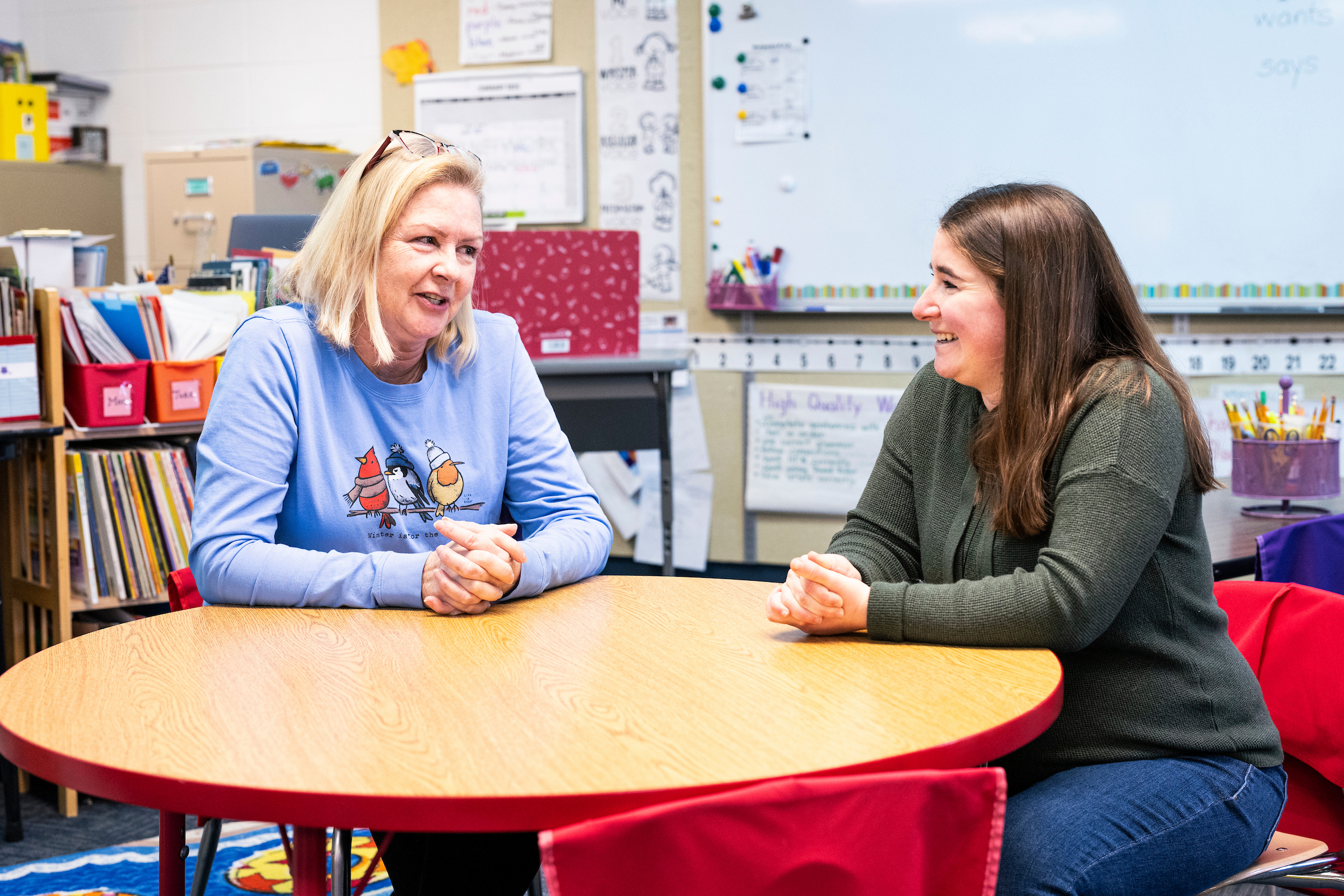 A student teacher with their mentor in the classroom